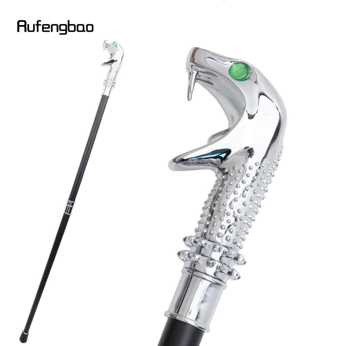 White Luxury Snake Cobra Green Eyes Fashion Walking Stick Party Decorative Walking Cane Elegant Crosier Knob Walking Stick 92cm