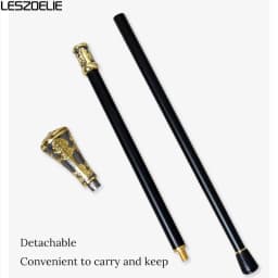 Luxury Gold & Black Straight Handle Walking Stick Detachable Fashion Cane for Men And Women Cosplay Party Accessory