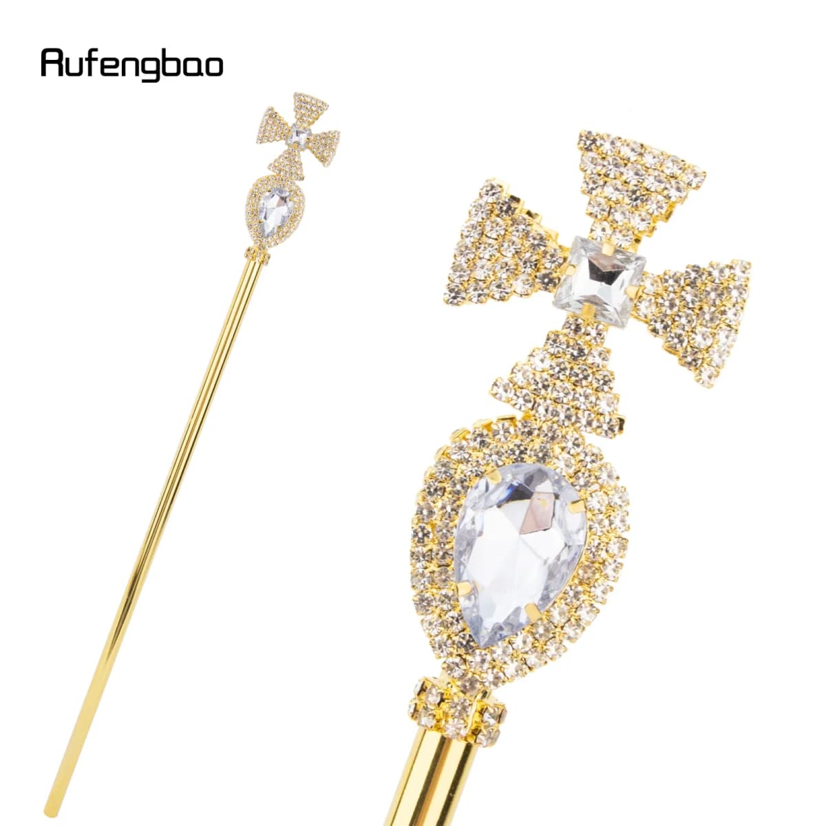 Golden White Alloy Crown Fairy Wands for Girl Princess Wands for Kids Angel Wand for Party Costume Wedding Birthday Party 50cm