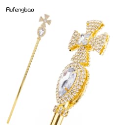 Golden White Alloy Crown Fairy Wands for Girl Princess Wands for Kids Angel Wand for Party Costume Wedding Birthday Party 50cm