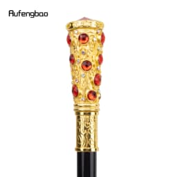 Golden Red Artificial Diamond Walking Cane Fashion Decorative Walking Stick Gentleman Elegant Cosplay Cane Knob Crosier 93cm