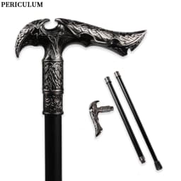 Antique Silver Viking Celtic Axe Handle Walking Cane Detachable Medieval Walking Stick Cosplay Party Prop for Men And Women