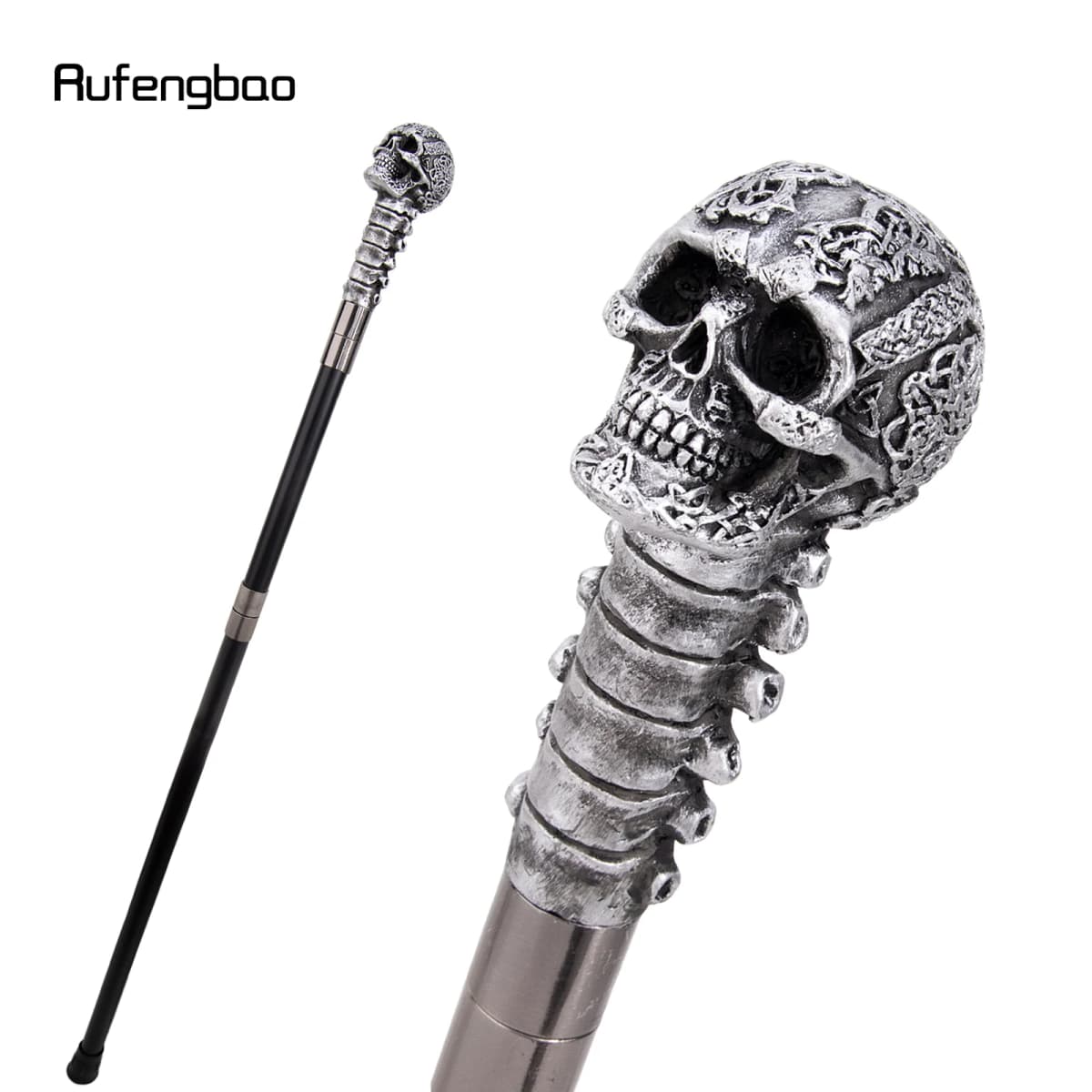 Silver Resin Skull Flower Walking Cane Fashion Decorative Stick Elegant Cosplay Cane Knob Crosier 94cm Performance Stage Cane