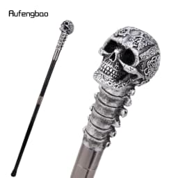 Silver Resin Skull Flower Walking Cane Fashion Decorative Stick Elegant Cosplay Cane Knob Crosier 94cm Performance Stage Cane