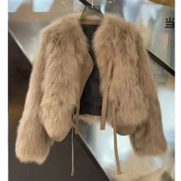 Imitation Fox Fur Grass Coat Women's Short 2026 Autumn/Winter New Korean Version Versatile Lace Up Thick Top Female Warm Outwear