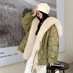 2025 Winter New Super Large Faux Fox Hair Removable Navy Collar Down cotton-padded jacket School Overcomes Women's Fur Coat