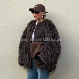 Neo Mint Ins Brand Fashion 2025 Winter Chocolate Brown Oversized Faux Fur Coat Women Fluffy Tassles Jacket Thick Chunky Overcoat