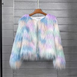 DEAT Fashion Gray Imitation Mongolia Sheep Fur Coat Women's Round Neck Long Sleeves Thick Plush Jacket Winter New