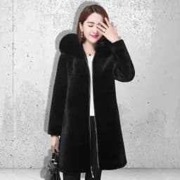 2025 New Winter Faux Fur Jacket Black Hooded Parkas Coat Thicken Ladies Warm Long Overcoat 5XL Windproof Snow Outerwear Female