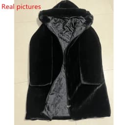 2025 New Winter Faux Fur Jacket Black Hooded Parkas Coat Thicken Ladies Warm Long Overcoat 5XL Windproof Snow Outerwear Female