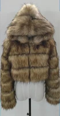 High Quality Furry Cropped Faux Fur Coats and Jackets Women Fluffy Top Coat with Hooded Winter Fur Jacket Manteau Femme
