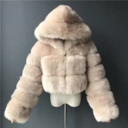 High Quality Furry Cropped Faux Fur Coats and Jackets Women Fluffy Top Coat with Hooded Winter Fur Jacket Manteau Femme