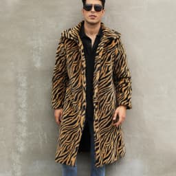 Autumn and Winter New Men's Square Collar Imitation Fur Long Coat Coat Men's Zebra Pattern