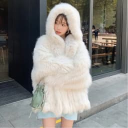 KUCLUT 2025 Winter New Fashion Faux Fox Fur Knitted Coat With Hood For Women High Quality Solid Color Jacket Female 1A1189
