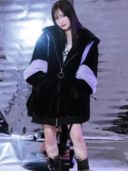 Mauroicardi Winter Thick Warm Soft Cute Purple and Black Color Block Faux Fur Coat Women Fluffy Jacket Hoodie with Bunny Ears