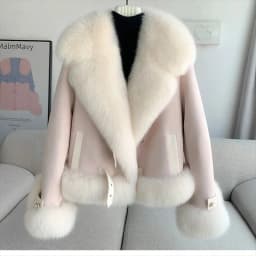 Fashion Imitation Fox Fur Grass Coat Women's Short 2026New Furry coat Woolen collar thickened warm coat for winter Fur Coat Pink
