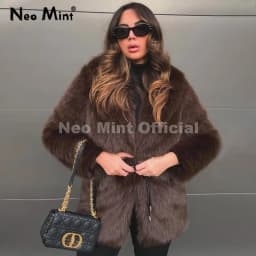 Neo Mint 2025 Winter Hot Brown Belted Faux Fur Coat Women Thick Warm Long Fox Fur Jacket Chic Brand Fashion Girls Furry Overcoat