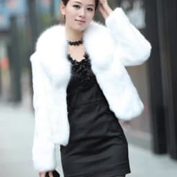 High Quality Faux Rabbit Hair Coat Women's Warm Outerwear Autumn Winter Short Faux Fox Fur Collar Coat Jacket Overcoat