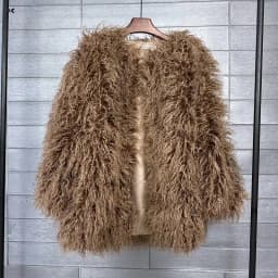 DEAT Fashion Rose Red Imitation Mongolia Sheep Fur Coat Women's Round Neck Loose Long Sleeves Faux Fur Jacket Winter New