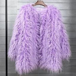 DEAT Fashion Rose Red Imitation Mongolia Sheep Fur Coat Women's Round Neck Loose Long Sleeves Faux Fur Jacket Winter New