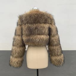 HJQJLJLS 2022 Winter New Arrival Women Crop Faux Raccoon Fur Coat Female Fashion Warm Long Sleeve Fluffy Short Furry Jacket
