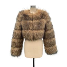 HJQJLJLS 2022 Winter New Arrival Women Crop Faux Raccoon Fur Coat Female Fashion Warm Long Sleeve Fluffy Short Furry Jacket