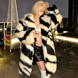 Ladies Spice sexy zebra fur coat fox fur mid-length coat temperament winter thick