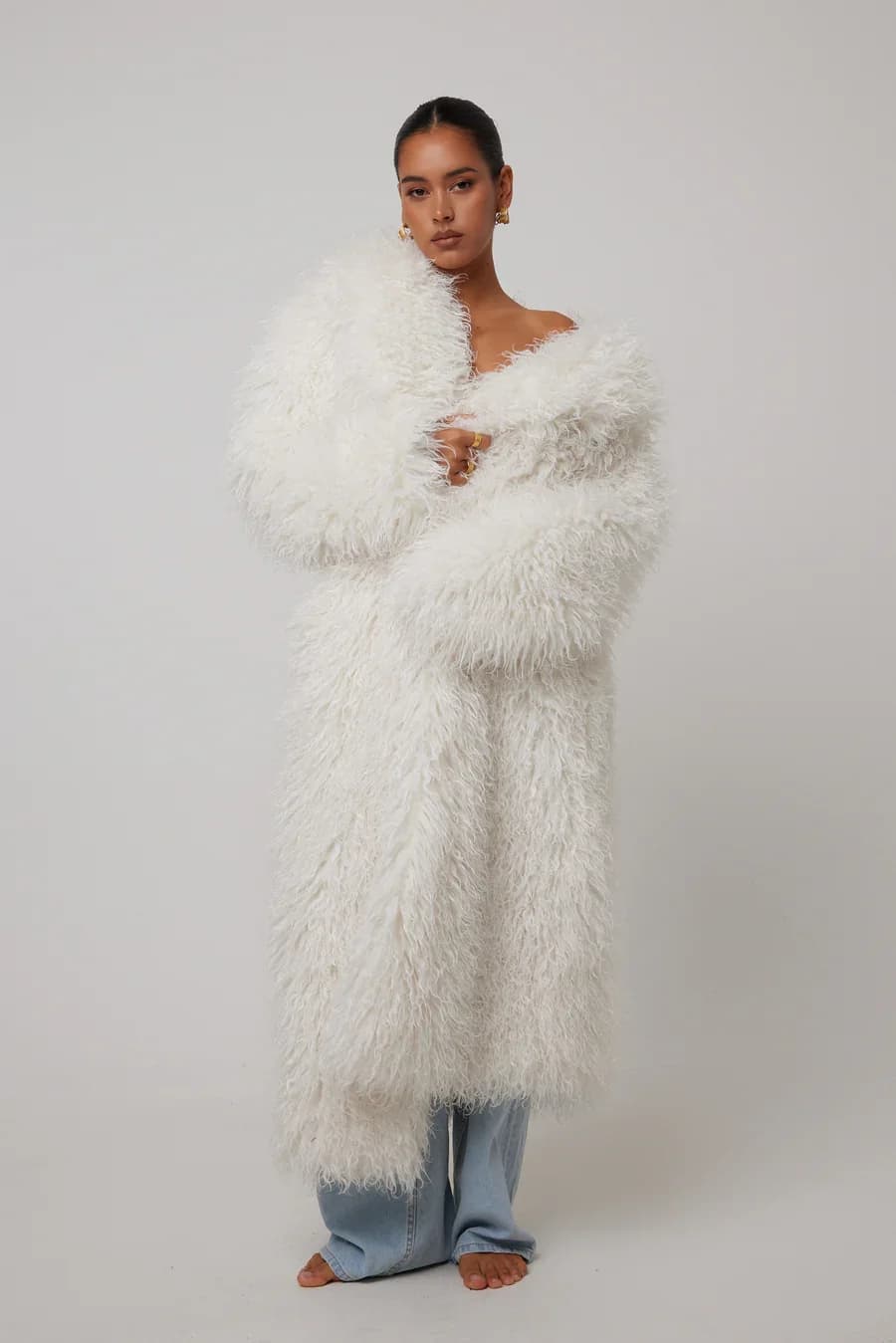 Women'S Elegant Long Faux Fur Coat - Casual & Comfortable with Pockets, Perfect for Fall/Winter Outdoor Wear, Stylish Long Coat