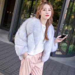 HJQJLJLS 2021 Winter New Fashion Women Short Faux Fox Fur Coat Female Long Sleeve Thick Warm Faux Fur Jacket Green Outerwear
