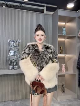 Winter Clothes New European Mink Fur Shearling Coat Women Fashion Real Fox Fur Collar Loose Long Sleeve Warm Elegant Fur Coat