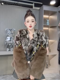 Winter Clothes New European Mink Fur Shearling Coat Women Fashion Real Fox Fur Collar Loose Long Sleeve Warm Elegant Fur Coat