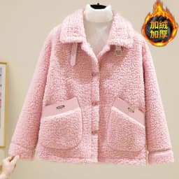 Women Winter New Loose Imitate Grain Fleece Fur One Piece Lamb Fleece Short Coat Female Warm Cardigan Thickened Lamb Fleece Coat