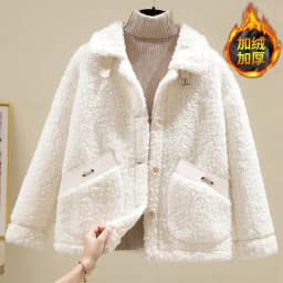 Women Winter New Loose Imitate Grain Fleece Fur One Piece Lamb Fleece Short Coat Female Warm Cardigan Thickened Lamb Fleece Coat