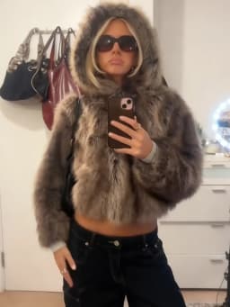 2026 New Winter Hooded Faux Fur Short Jacket For Women High Street Long Sleeve Fluffy Cropped Coat Female Elegant Chic Outerwear