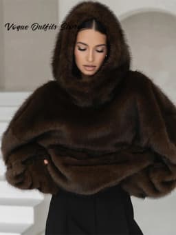 Casual Furry Faux Fur Hooded Pullover Women Loose Full Sleeve Warm Solid Coat 2026 Autumn Winter Lady Street Fashion Outwear New