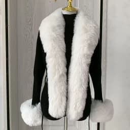 Women Faux Fur Knitted Cardigan with Fox Whole Fur Collar Autumn-Winter Luxury Faux Fox Fur Cardigan Fashion Sexy Artificial Fur