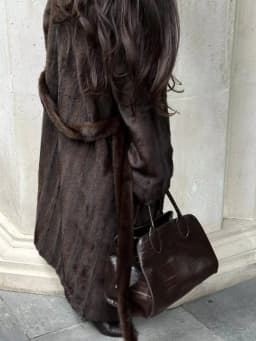 Women Casual Brown Lace Up Faux Fur Coat Turtleneck Full Sleeve Fluffy Loose Striped Long Coats Lady Winter Daily Street Jacket