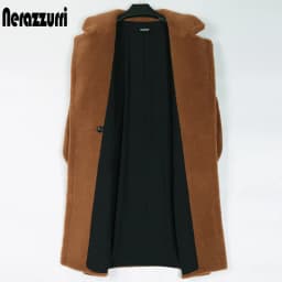 Nerazzurri Winter Long Oversized Teddy Coat Women Lapel Brown Thick Warm Sheep Wool Teddy Bear Jacket Women Plus Size Fashion
