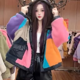 Faux Fur Coat for Women,Covered Button Jacket,Hooded Outwear,Luxury,Spliced,Autumn and Winter,2025