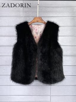 ZADORIN 2026 Autumn Winter Fashion Fur Waistcoat Women Casual Warm Faux Fur Vest V Neck Pink Black White Faux Fur Coat Crop Tops