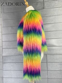ZADORIN Fashion Colorful Rainbow Hairy Faux Fur Coat Women Crop Top Autumn Winter Fluffy Cropped Fur Jacket Festival Clothing