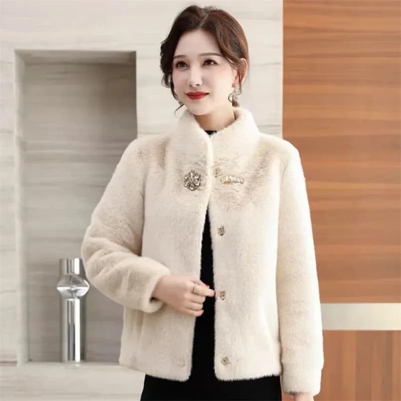 2026 Winter New Mink-Like Coat Women Fur Jacket Thickened Stand-UP Collar Outwear Short Mink Velvet Overcoat Female Fashion Tops