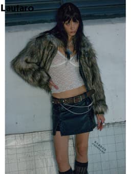 Lautaro Autumn Winter Short Warm Thick Hairy Shaggy Patchwork Faux Raccoon Dog Fur Coat Women Zipper Luxury Fluffy Jacket 2024