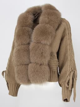 OFTBUY Winter Women Casual Real Fox Fur Collar New Fashion Short Warm Loose Knitted Jacket with Natural Fur Placket Coat