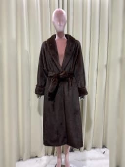 Mauroicardi Winter Long Thick Warm Brown Skirted Faux Mink Fur Coat Women Shawl Collar Sashes Elegant Luxury Furry Overcoat 2025