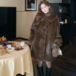 Sweet Doll Collar Faux Mink Coat for Women Winter Loose Thick Pom Pom Button Outerwear Female Warmth Mid Length Plush Jacket