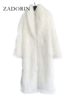 ZADORIN Fashion Super Long Faux Sheep Fur Coat Woman Solid Lapel Thick Fluffy Faux Fur Jackets Woman Winter Clothes Outerwears