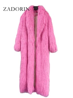 ZADORIN Fashion Super Long Faux Sheep Fur Coat Woman Solid Lapel Thick Fluffy Faux Fur Jackets Woman Winter Clothes Outerwears