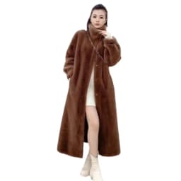 Faux Fur Coats Women Mid Length Coat Stand Collar Thick Warm Elegant Maxi Spring Open Stitch Jackets Outerwear Autumn Winter