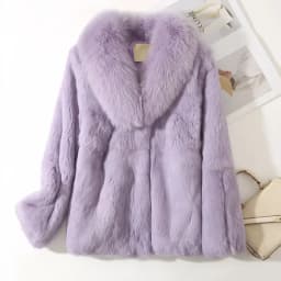 Real Rex Rabbit Fur Coat for Women, Autumn Winter Short Jacket Thick Warm New Fox Fur Collar Elegant Female Warm Outerwear